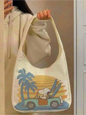 Snoopy Canvas Bag in Cream with Surf Graphic